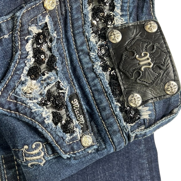 Miss Me Boot Cut Whisker Wash Jewel Sequin Jeans - Picture 10 of 15